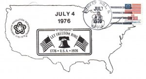USA BICENTENNIAL TOUR SCARCE PRIVATE CACHET CANCEL BUNKER HILL, IL JULY 3 1976