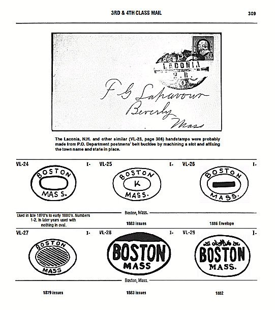 US 1800s Boston, Mass. PO's Fancy Cancel = 3rd Class Oval Marking = Cole #VL-7