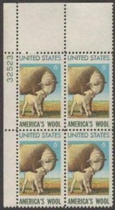 Scott # 1423 - US Plate Block Of 4 - American Wool Industry - MNH - 1971