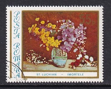 Romania   #2661  cancelled  1976 vase with  flowers  55b  painting