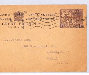 GB 1924 WEMBLEY 1½d Stationery UPU Card BRITISH EMPIRE EXHIBITION Used USA YS55