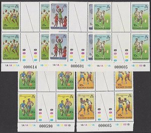 SOLOMON IS 1981 Games set gutter blocks of 4 MNH with plate #...............Q419