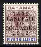 Bahamas 1942 KG6 Landfall of Columbus opt on 5s lilac &am...