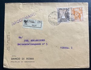 1931 Benghazi Libya Rome Bank Italian Colony cover To Vienna Austria