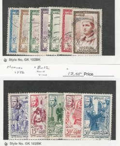 Morocco, Postage Stamp, #1-7, 8-12 Used, 1956-57, JFZ