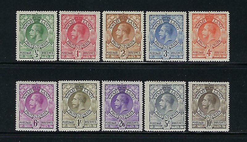 SWAZILAND SCOTT #10-19 1933 GEORGE V SET  - MINT EXTRA LIGHT HINGED