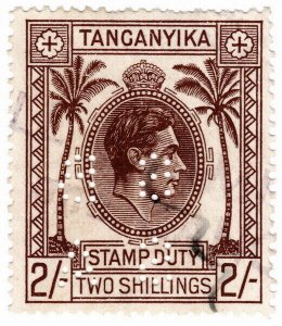 (I.B) KUT Revenue : Tanganyika Stamp Duty 2/- (SBSA perfin)