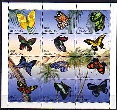 Uganda, Scott cat. 1424 a-l. Butterflies sheet of 12. ^