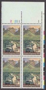 1992 Alaska Highway 50th Anniv. Plate Block of 4 29c Stamps, Sc#2635, MNH, OG