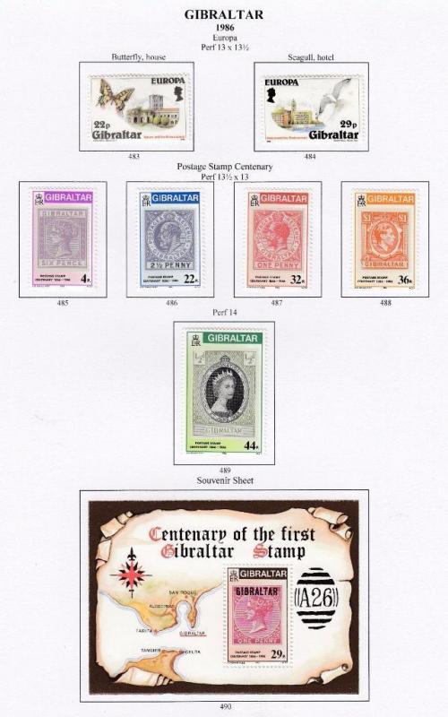 GIBRALTAR # 483-490 VF-MLH EUROPA, POSTAGE STAMP CENTENARY & S/SHEET