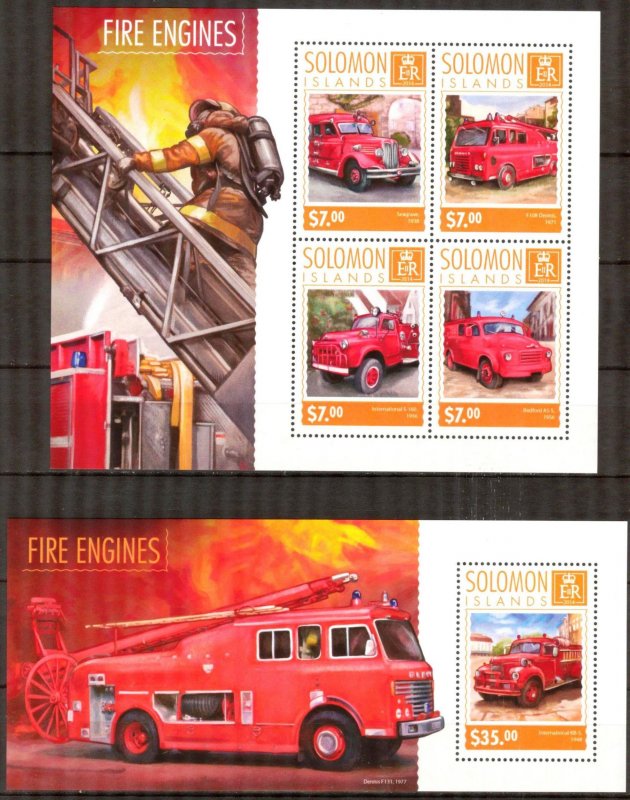 Solomon Islands 2014 Fire Engines Trucks sheet + S/S MNH