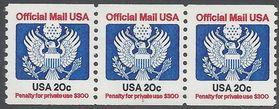 O135 20c Official Mail PNC Strip of 3 P#1 1983 Mint NH