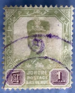 MALAYA JOHOR 1904-10 Sultan Sir Ibrahim $1 Used wmk W27 Rosette SG#70 M3136