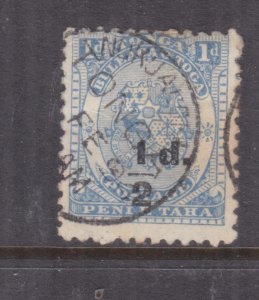 TONGA, 1893 1/2d. in Black on 1d. Ultramarine, used.