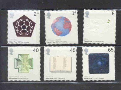 Great Britain Sc 1993-98  2001 Nobel Prize stamp set mint NH