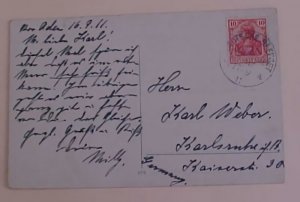 GERMAN SEEPOST  OST HAUPTLINE 1911 ADEN cat.400M($230.00) ON PICTURE CARD