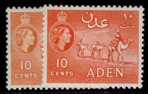 ADEN QEII SG50 + 51, 10c SHADE VARIETIES, NH MINT. Cat £2.4.