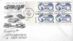 1960 FDC, #1162, 4c Automotive Industry, Art Craft, plate block of 4