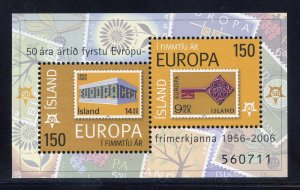 Iceland 1636 MNH, Europa 50th. Anniv. Souvenir Sheet from 2006.