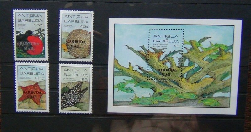 Barbuda 1985 Marine Life set & Miniature Sheet MNH  