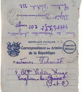 FRANCE WW1 Soldiers Letter 1916 Military Postal Stationery Card FREE Post AZ198