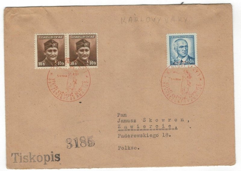 Czechoslovakia 1946 Censored Cover to Poland Cancellation Second World War II