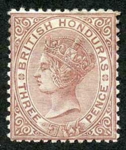 British Honduras SG8 3d Chocolate Wmk Crown CC Perf 12.5 M/M (Hinge remainder)