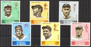 Ajman 1969 Famous Baseball Players set of 6 MNH