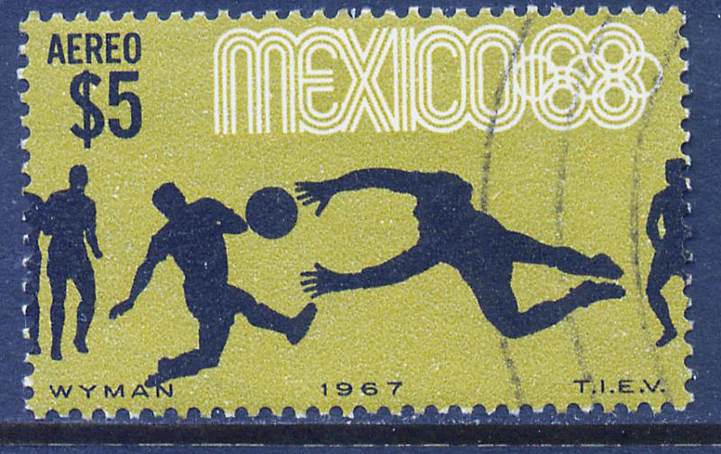 MEXICO C331, $5P Soccer 3rd Pre-Olympic SINGLE 1967. USED. F-VF. (691)