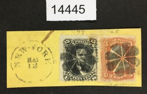 MOMEN: US STAMPS # 77,65 CIRCLE OF WEDGES CANCEL ON PIECE $200+ LOT #14445