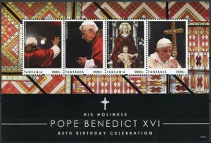 Tanzania 2012 MNH Pope Benedict XVI 85th Birthday 4v Sheetlet Stained Glass