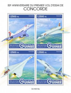 Guinea 2019 MNH Aviation Stamps Concorde Aircraft First Test Flight 4v M/S