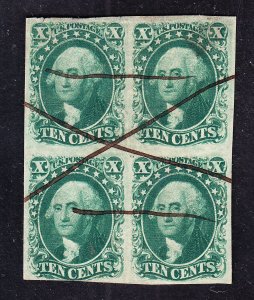 US 14 10c Washington SCARCE Used Block of 4 w/Manuscript Cancel SCV $4000