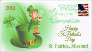 18-029, 2018, St Patrick's Day, Event Cover, Pictorial Postmark, St Patrick MS