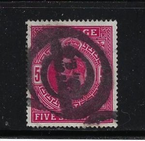 GREAT BRITAIN SCOTT #140A EDWARD VII 1902-11  5 SH (DEEP BRIGHT CARMINE)  - USED