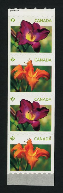 Canada 2528ai End strip of 4 MNH Flowers, Daylilies