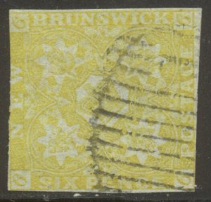 NEW BRUNSWICK #2 SCARCE Used - 1851 6p Olive Yellow