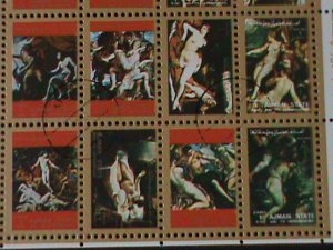 AJMAN-1971- FAMOUS NUDE PAINTING-CTO-MINI SHEET-FANCY CANCEL-VERY FINE