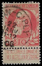 Belgium #85 Used HR; 10c King Leopold with tab (1905)