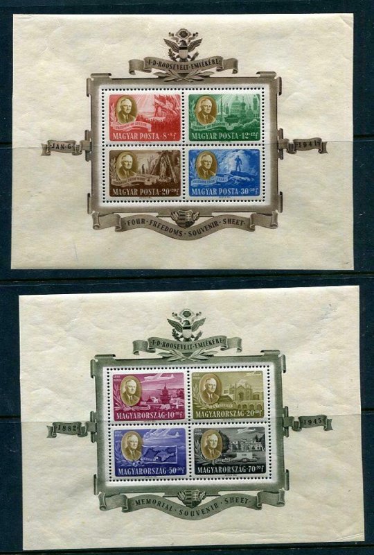 Hungary 1947 2 Sheets Mi Block 10-11 MNH Franklin Roosevelt 9670