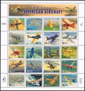 United States 3142 at sheet, MNH. Classic American Aircraft, 1997.