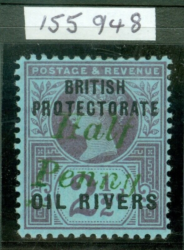 SG 27 Niger Coast 1893. ½d on 2½d surcharge, type 8 in green. Lightly... 