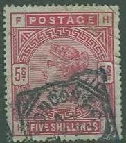 Great Britain SC#90a Queen Victoria, 5Sh, fancy cancellation