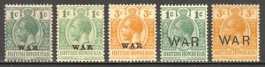 British Honduras Scott MR1-MR5 Unused H/LHOG - 1916-18 War Tax Stamps- SCV $8.75