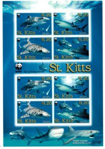 Saint Kitts 2007 - Sharks - Sheet of 8 Stamps - Scott #678e  - MNH