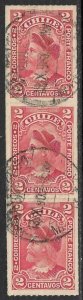 CHILE 1900-01 2c COLUMBUS Ty I Portrait Issue STRIP OF3  Sc 40 VFU