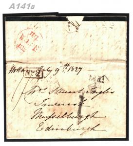 GB SCOTLAND Cover Cross-Written Entire Letter Edinburgh 1827 {samwells} A141b