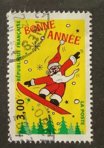 France 1998 Scott 2683 used - 3.00fr, Happy New Year, Santa snowboarding