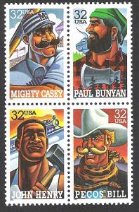 US Block of 4, Cat # 3083-86, Folk Heroes, MNH*-