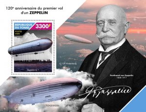 CHAD - 2020 - First Zeppelin Flight - Perf Souv Sheet - Mint Never Hinged